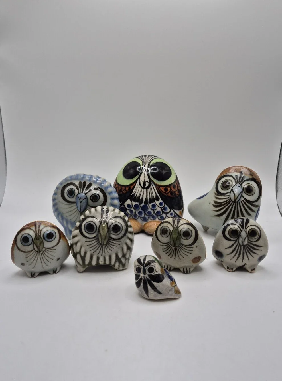 Hand-Painted Tonala Ken Edwards Signed Ceramic Owl Figurine Collection Mexico - Picture 2 of 16